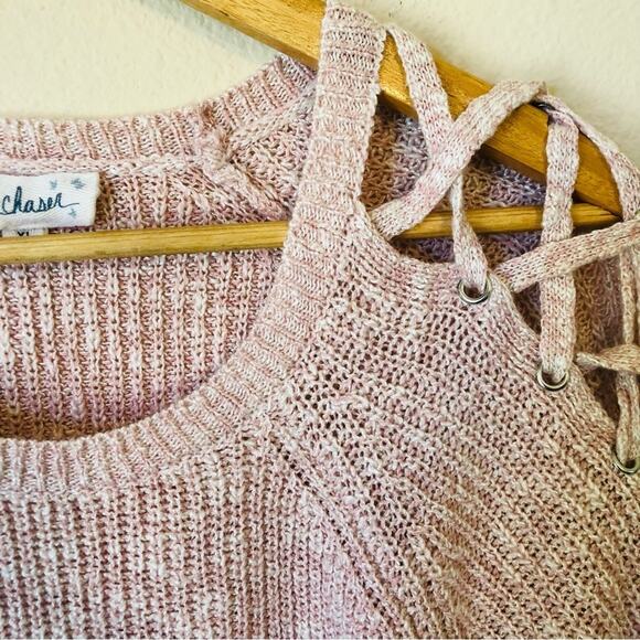 Cloud Chaser Y2K Pink Crewneck Sweater Cutout Ribbed Women’s XL Cozy Stretch - Picture 2 of 9